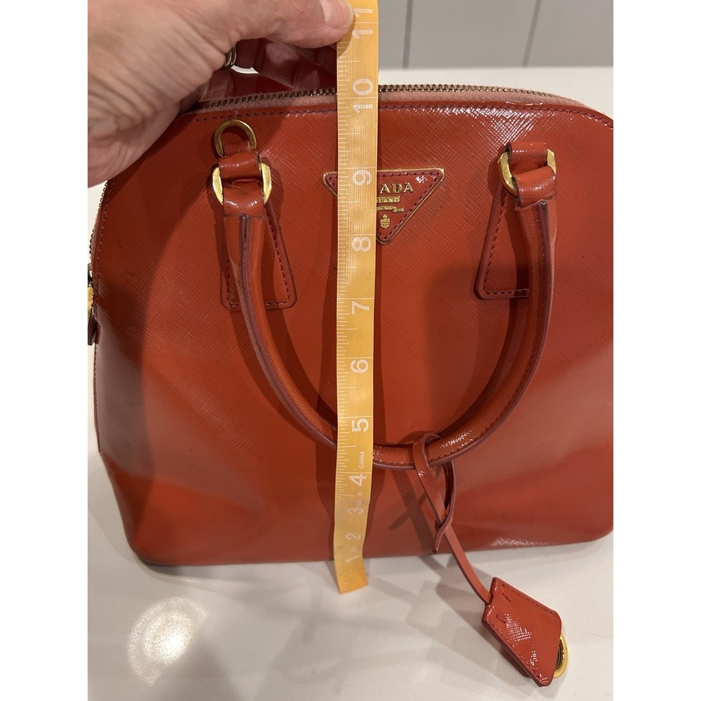 Prada Saffiano Vernice Promenade Patent Leather Orange Hand Bag Purse Top Handle - Picture 12 of 16
